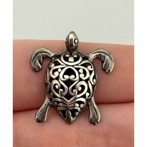 Sterling Silver Ornate Scroll Turtle Tortoise Pendant Bali Style Design‎